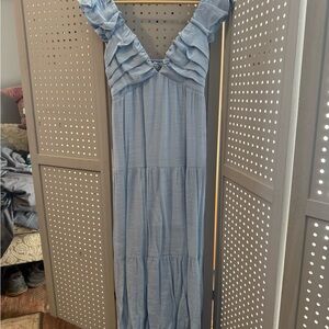 Chic Light Blue Ruffled Maxi Dress